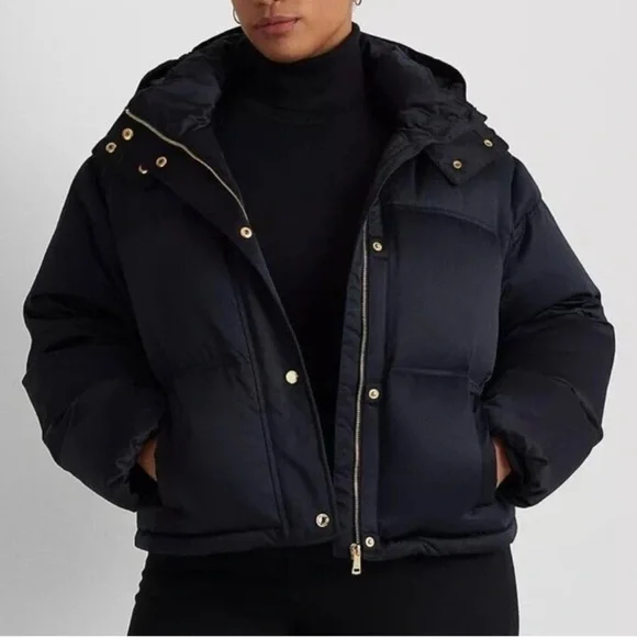 Lauren Ralph Lauren Black Plus Size Satin Puffer Jacket 2X NWT - Picture 2 of 16